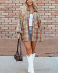 Plaid Colorblock Patchwork Snap Buttoned Shacket