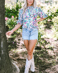 Julie Puff Sleeve Mock Neck Blouse