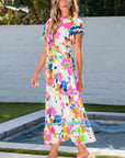 Alena Ricrac Trim Flutter Sleeve Buttoned Floral Maxi Dress