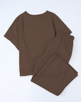 Solid Textured T-Shirt and Drawstring Pants Set