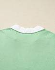Moonlight Jade Color Block Striped Patchwork Collar V Neck Plus Size Sweatshirt