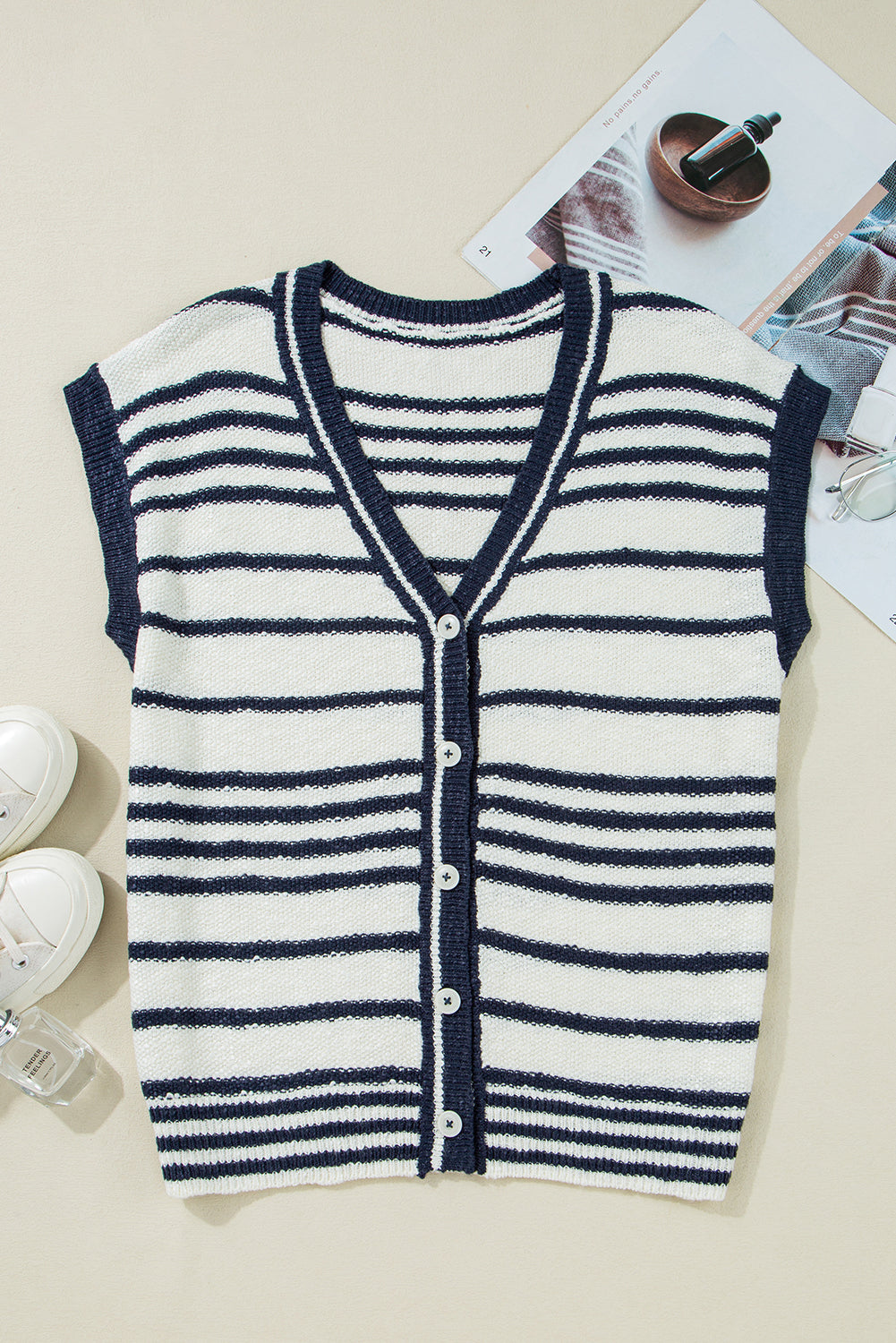 Arlette Loose Buttoned V Neck Sweater Vest