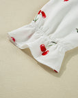 Cherry Frilled Collar 3/4 Sleeve Babydoll Blouse