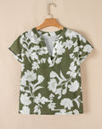 Floral Split Neck Short Sleeve Blouse