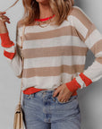 Stripe Colorblock Crewneck Drop Shoulder Sweater