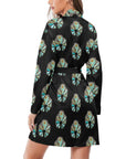 Turquoise Naja Women's Long Sleeve Belted Satin Feel Dressing Lounge Robe