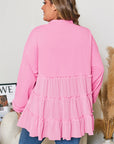Plus Size Solid Ruffle Tiered Ribbed Crewneck Top