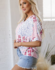 Luisa Leopard V Neck Short Sleeve Blouse