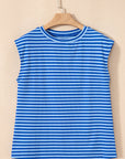 Stripe Ribbed Cap Sleeve T-Shirt