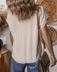 Louisa Embroidered Short Sleeve Tassel Tied Blouse