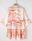 Boho 3/4 Sleeve Buttoned Mini Dress