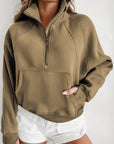 Solid Fleece-Lined Half-Zip Up Collar Sweatshirt