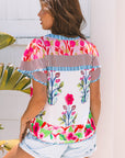 Maya Floral Striped Split Neck Blouse
