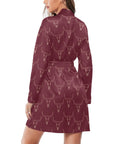 Burgandy Longhorn Women's Belted Satin Feel Dressing Lounge Robe