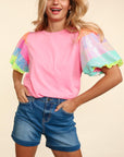 Rainbow Puff Sleeve Top -clearance