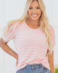 Dylan Stripe Textured Puff Sleeve Top