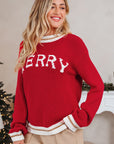 MERRY Colorblock Trim Drop Shoulder Sweater