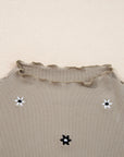 Floral Ribbed Embroidered Long Sleeve Top