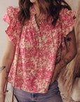 Boho Ruffle Sleeve Buttoned Blouse