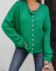 Solid Knit Button-Up Drop Shoulder Sweater Cardigan