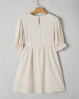 Dania Textured Ruffled Puff Sleeve Loose Dress