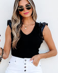 Aniyah Ruffle Patchwork Ribbed V Neck Bodysuit