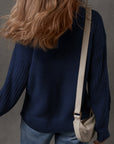 Solid Front Seam Drop Shoulder Sweater