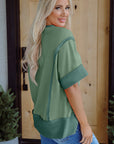 Mikaela Half Sleeve Raw Seam Split Top
