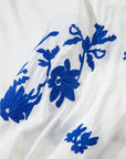 Floral Embroidered Drawstring V-Neck Blouse