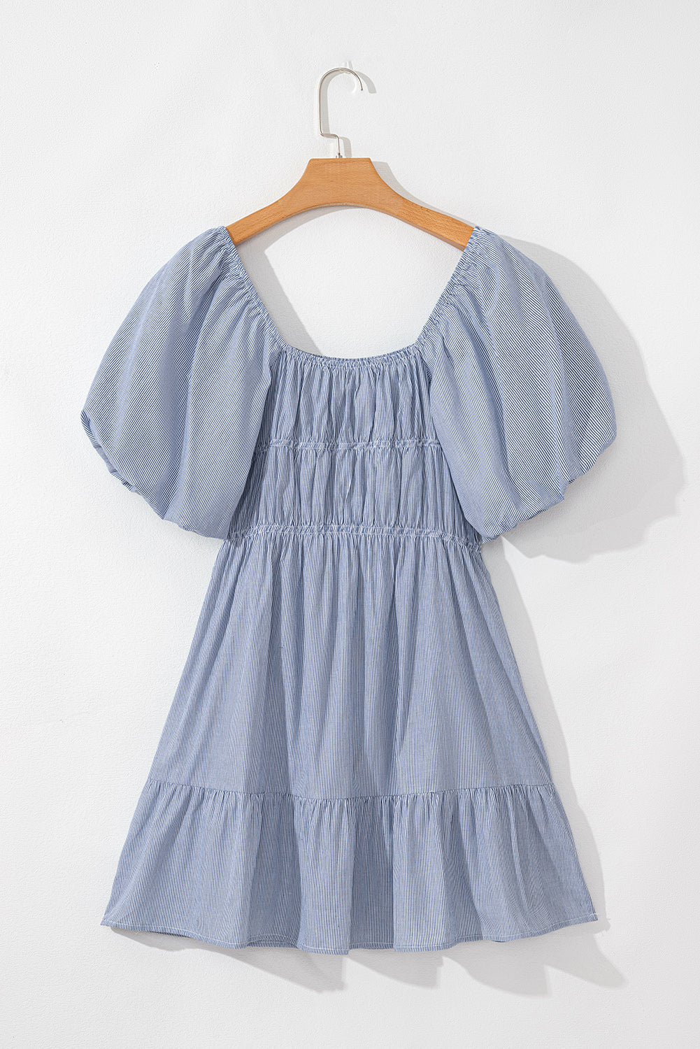 Monica Stripe Bubble Sleeve Ruched Pocketed Babydoll Dress