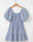 Monica Stripe Bubble Sleeve Ruched Pocketed Babydoll Dress