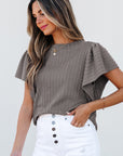 Brynn Textured Flutter Sleeve Top