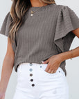 Solid Cable Textured Flutter Sleeve Top