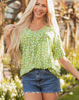 Yusra FloralRuffle Sleeve V Neck Blouse