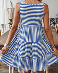Stripe Sleeveless Tiered Mini Dress
