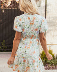 Katharine Floral Shirred High Waist Puff Sleeve Mini Dress