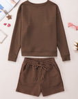 Textured Long Sleeve Top and Drawstring Shorts Set