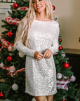 Olive Sequin Long Sleeve Tie Waist Mini Dress