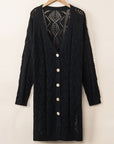Solid Openwork Knit Button-Up Cardigan