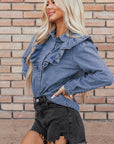 Trinity Denim Ruffled Casual Top