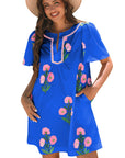 Floral Split Neck Mini Dress