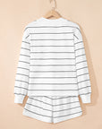 Stripe Zip-Up Drop Shoulder Pullover and Short Set