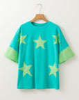 Etta Frayed Denim Star Patched Oversize Top