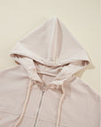 Solid Corduroy Zip-Up Pocketed Hooded Jacket