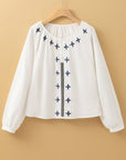 Geometric Embroidered Long Sleeve Blouse