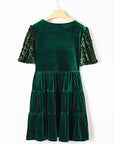 Velvet Sequin Puff Sleeve Tiered Mini Dress