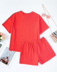 Solid Corded Short Sleeve Tee and Shorts Set