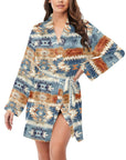 Aztec Women's Long Sleeve Belted Satin Feel Dressing Lounge Robe