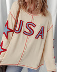 USA Patchwork Exposed Seam Long Sleeve Top