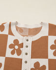 Flower Checker Henley Baggy Sweater